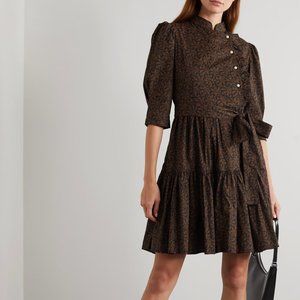 Batsheva Black & Brown Printed & Belted Cotton Mini Dress